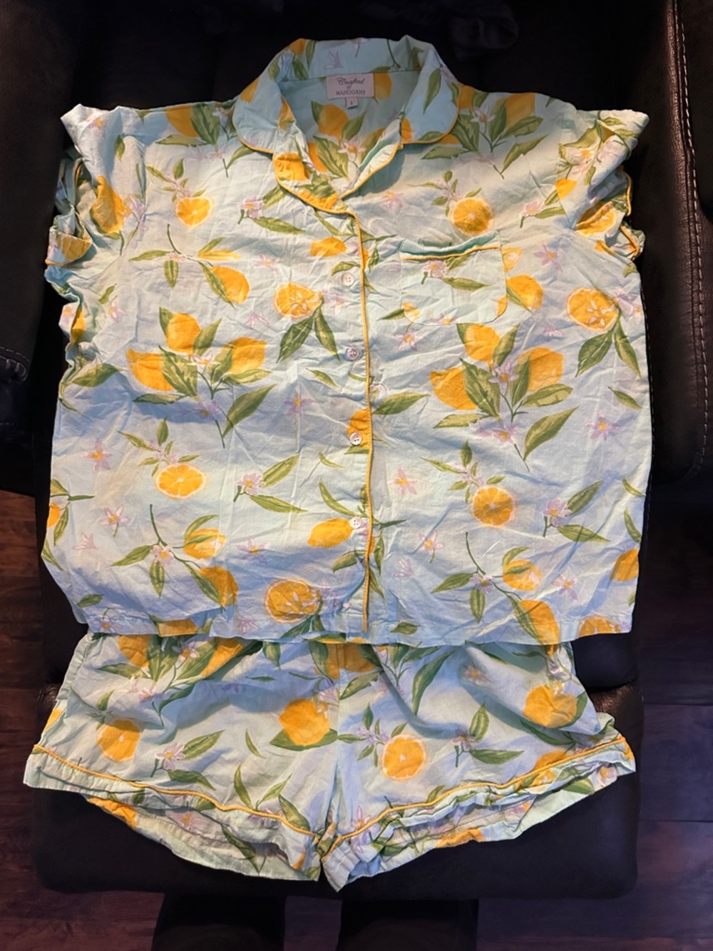 Hogan Lemon-Print Short Pajama Set - Yellow & Light Blue